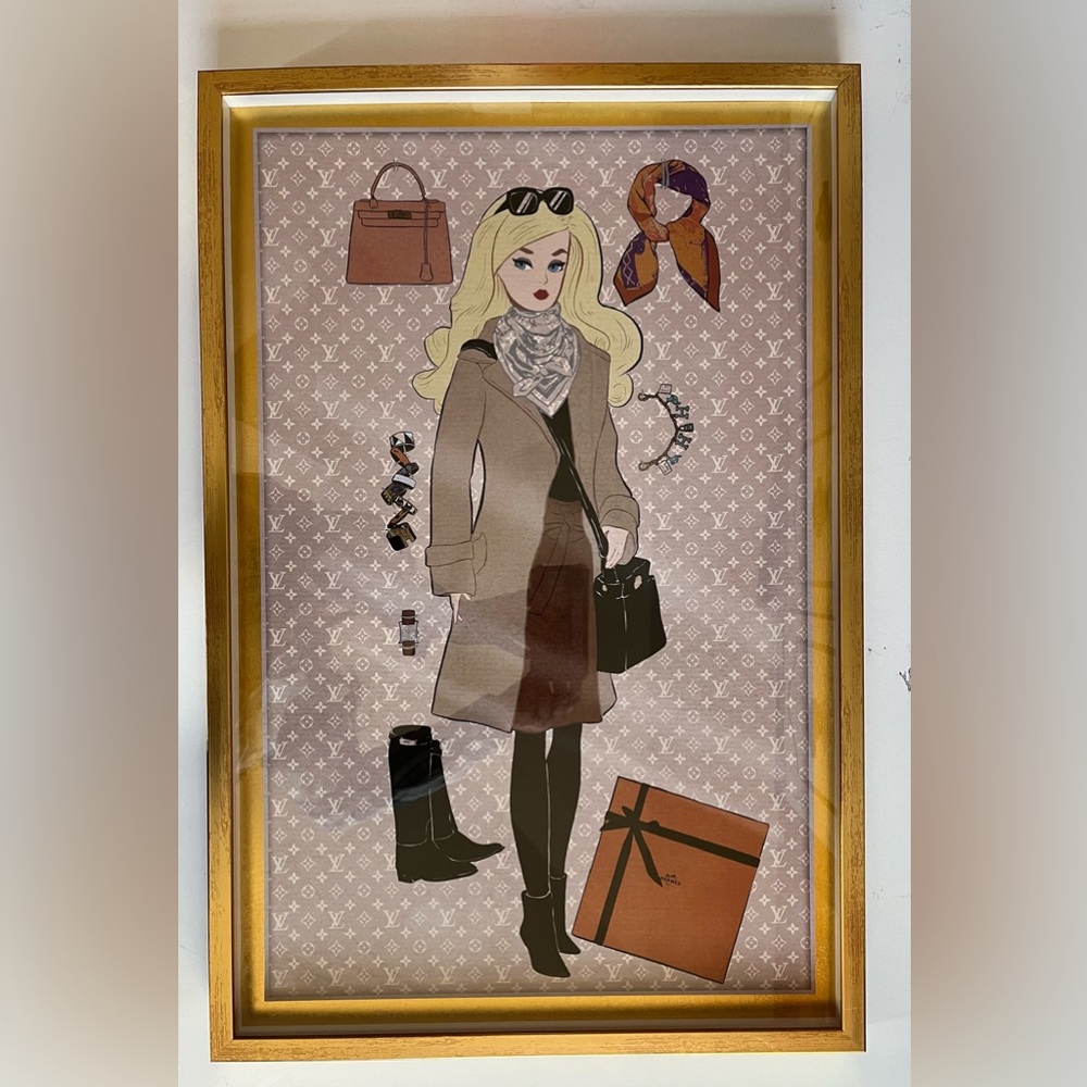 Gold framed Barbie artwork Fashion Louis Vuitton Hermes Art Decor Wall Picture